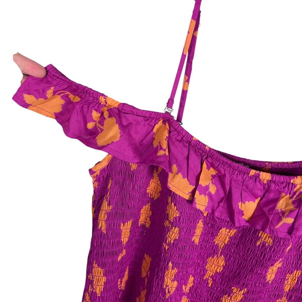 Anthropologie Purple Orange Floral Smocked Off The Shoulder Midi Dress XL NWT - Picture 5 of 8